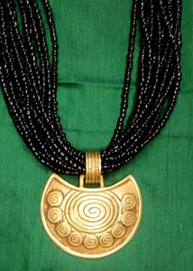 Black Beaded And Gold Brass Necklace.