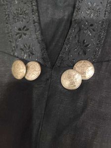 Black Button Vintage Detail Top