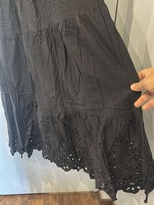 Black cotton Eyelet Detail Midi Dress