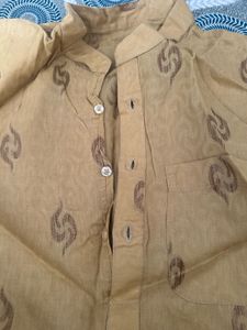 Men Stylish Pure Cotton Mustard Stiched Kurta