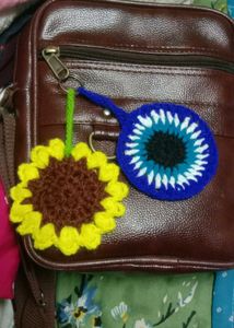 Handmade Crochet Sunflower &amp; Evil Eye Keychain