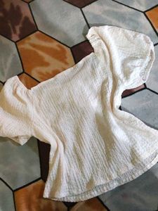 Cream Textured Puff Sleeve Top