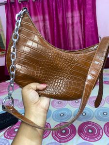 Stylish Brown Croc Embossed Shoulder Bag