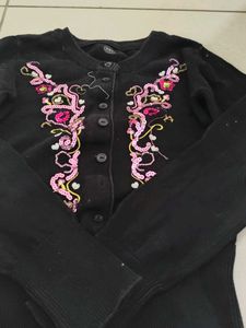 Embroidered Black Cardigan