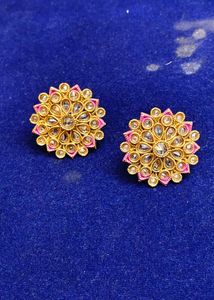 Elegant Pink Meenakari Kundan Stud Earrings for Wo