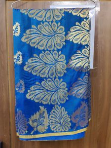 Vibrant Blue Saree with Gold Weave