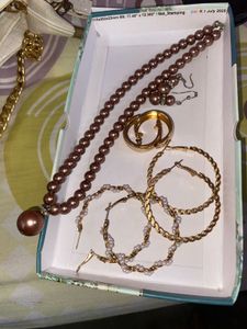 Pearl Necklace &amp; Hoop Earring Set