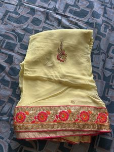 Elegant Yellow Embroidered Saree