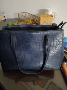 Stylish Navy Croc Embossed Handbag