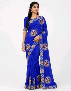 Elegant Royal Blue Embroidered Saree