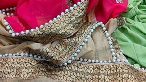 party wear  Gold pink  Saree with Embellished Bord