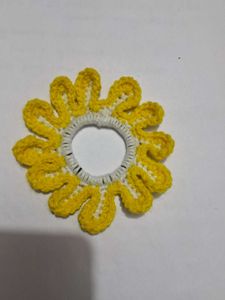 Yellow Crochet Flower Hair Scrunchie 🌸