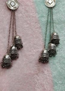 Silver Jhumka Earrings with Mirror