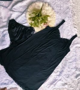 Elegant Black Lace Trim satin slip with brief 👍