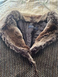Chevron Pattern Jacket with Faux Fur Collar