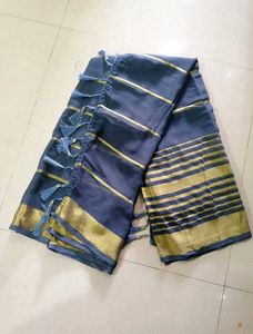 Elegant Blue Saree with Gold Border