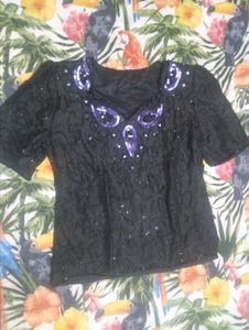 Sparkling Embellished Black Blouse
