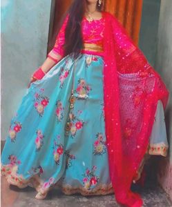 Floral Lehenga Choli with Pink Dupatta