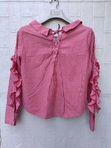 New with tag Korean Red Gingham Button-Up Shirt