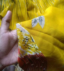 Yellow Saree with Peacock Printed
