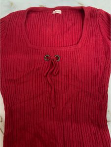 Red Ribbed Knit Top