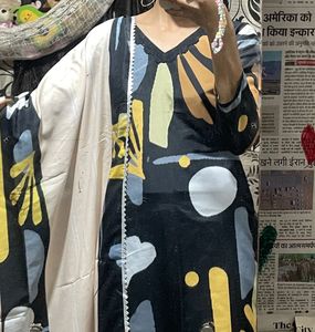 Black Abstract Print Kurta Set