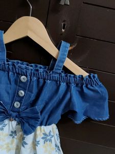 Chocolate Baby Denim Floral off Shoulder Dress