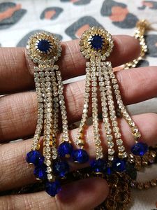 Elegant Crystal &amp; Sapphire Dangle Earrings