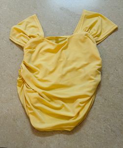 Cute Yellow Ruched Crop Top