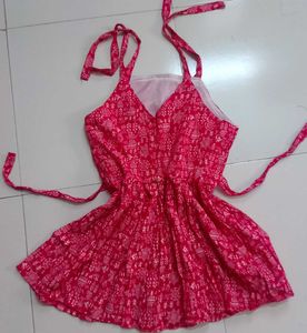 Stylish Pink warli Printed tie up Sleeveless kurti