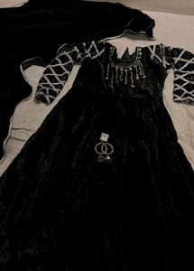 Elegant Black Velvet Ethnic Gown