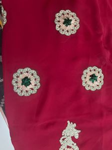 Elegant Embroidered Red Saree