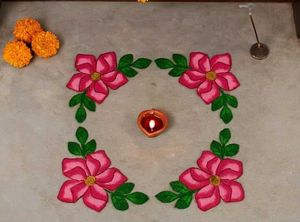 Flower Readymade Rangoli Patches pink green