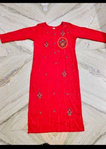 Red Embroidered Kurta