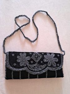 Black Beaded Clutch Bag