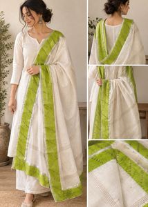 White dupatta with Green Border