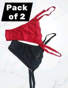 Pack of 2 Red & Black Lingerie Set