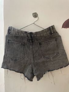 Grey Distressed Denim Shorts