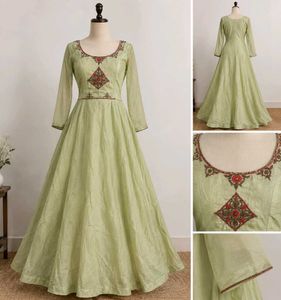 Elegant Pastel Green Embroidered Gown