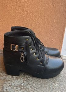 Black Faux Leather Lace-Up Boots
