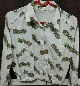 Pineapple Print White Button-Up Shirt