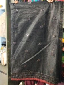Red Border Black Net Saree