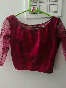 Maroon Net Embroidered Lehenga