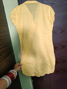 Lemon Yellow Embroidered Short Kurti