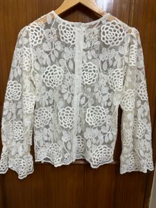 Korean Net Embroidered Top