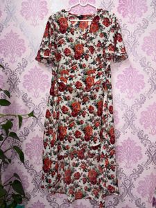 Floral Print Midi Wrap Dress