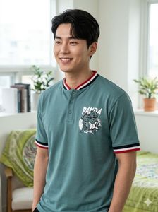 Men's Sage Green "Mood of the Day" Henley Neck T-S