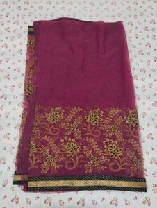 Wine Purple Saree with Blouse &amp; Shapewear