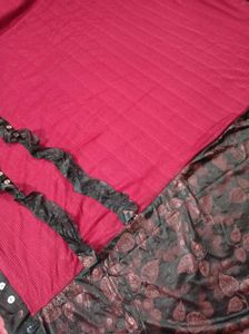Elegant Black &amp; Maroon Floral Saree