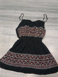Boho Embroidered Black Mini Dress